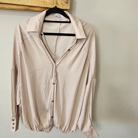 Fate Tops - Pink Notched Collar Long Sleeve Button Down Shirt